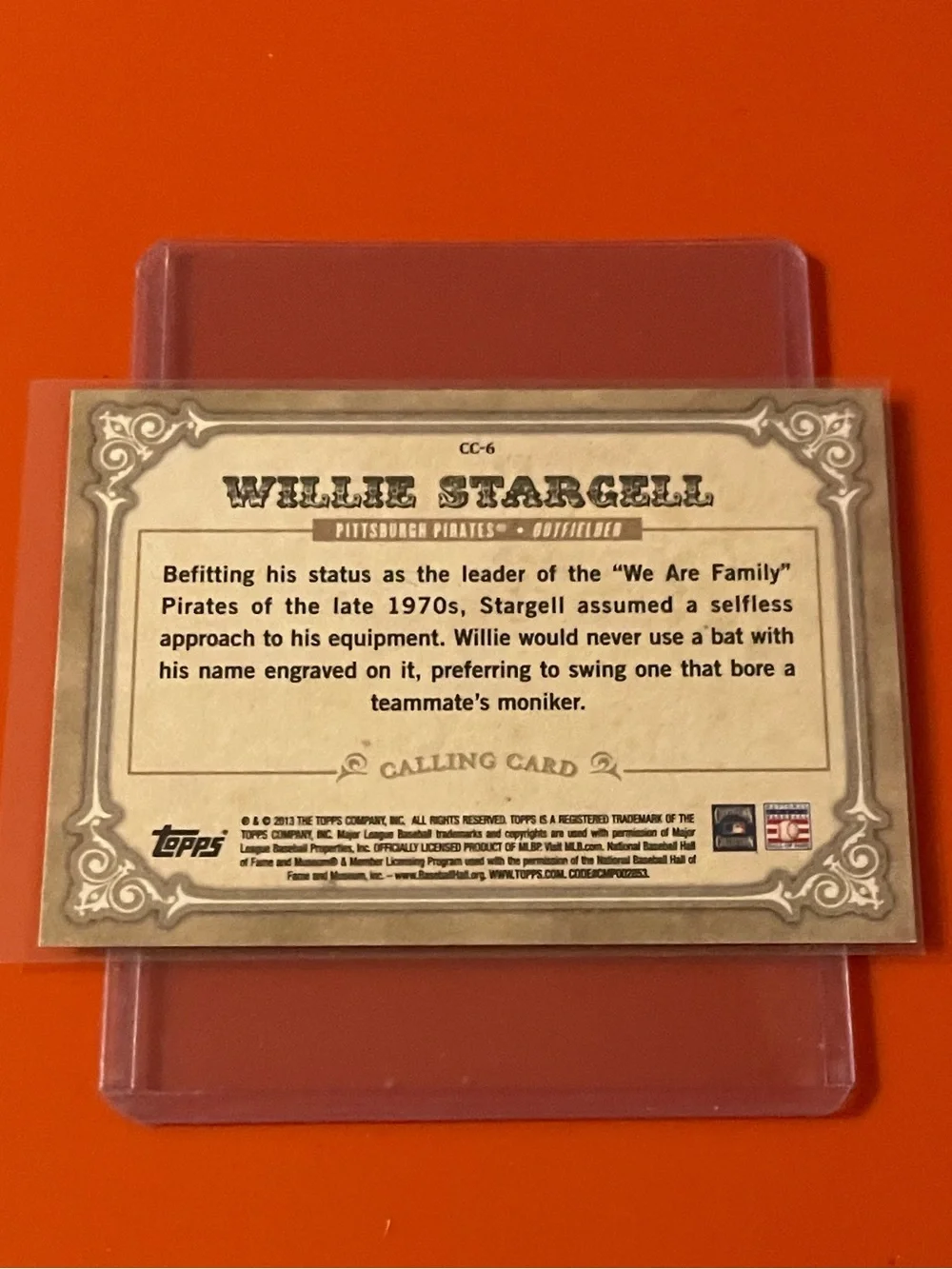 Willie Starcell #CC-6 2013 Topps [Calling Card] Baseball Trading Card